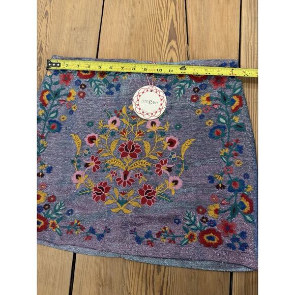 NWT Umgee Metallic‎ Blue Mini Skirt Embroidered Floral Tapestry Boho Festival L - Picture 6 of 9
